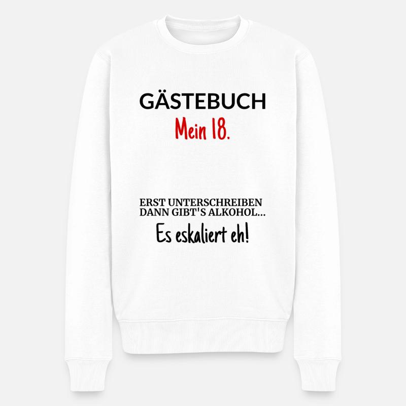 Gästebuch T Shirt 18. Geburtstag - Männer Premium Bio Pullover - Weiß