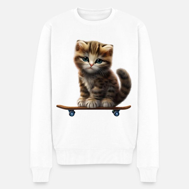 Skateboard Kätzchen - Männer Premium Bio Pullover - Weiß