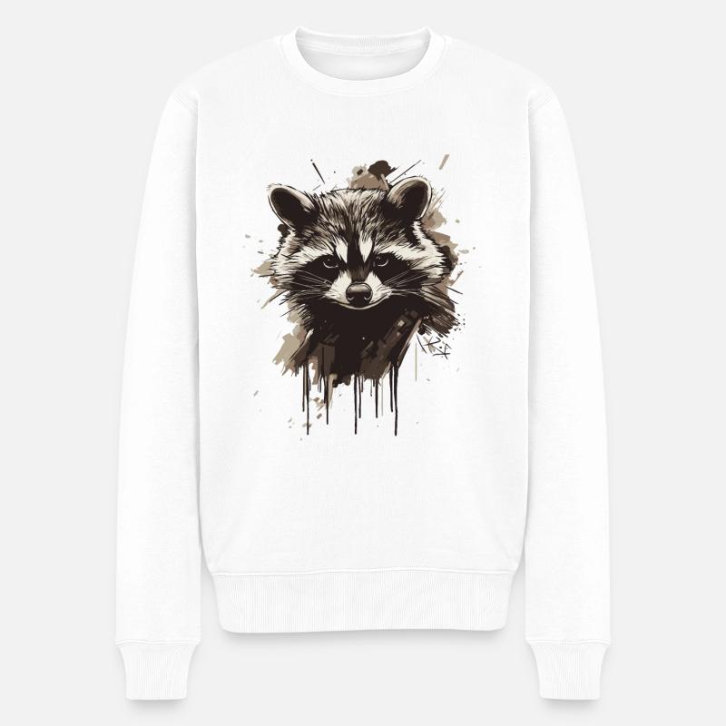 Waschbär - Männer Premium Bio Pullover - Weiß