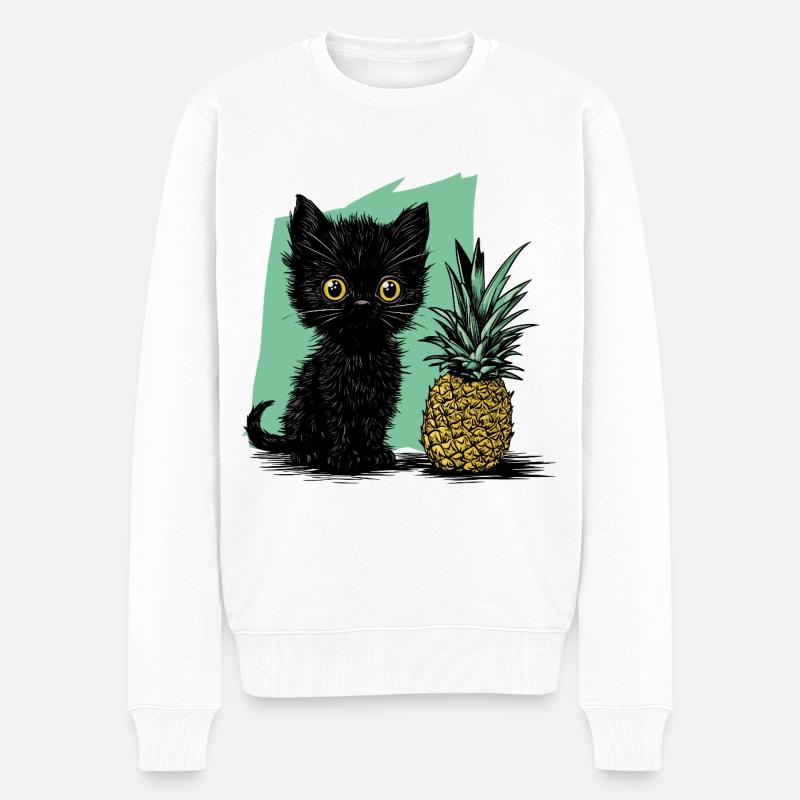 Ananas und Kätzchen - Männer Premium Bio Pullover - Weiß