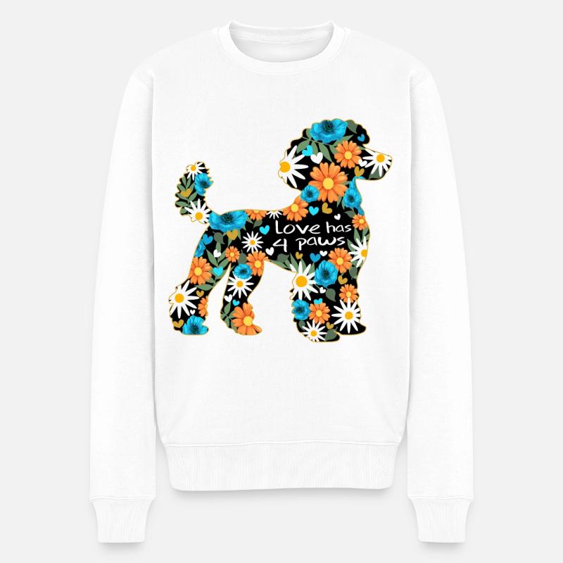 Caniche chien et fleurs - Pull Premium bio Homme - blanc