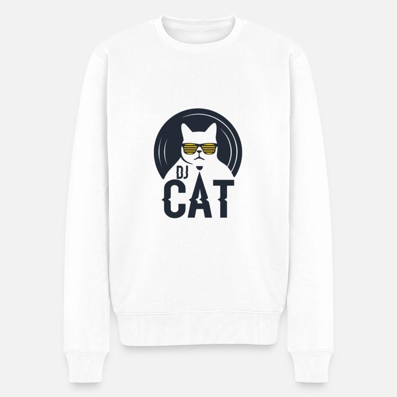 DJ Cat / DJ Katze - Männer Premium Bio Pullover - Weiß