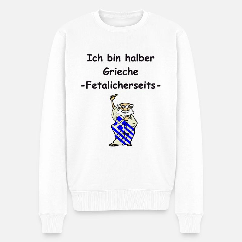Ich bin halber Grieche, Fetalicherseits . Geschenk - Männer Premium Bio Pullover - Weiß
