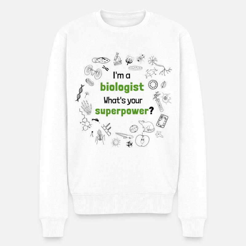 Biologe - Welche Superkräfte hast du - Männer Premium Bio Pullover - Weiß