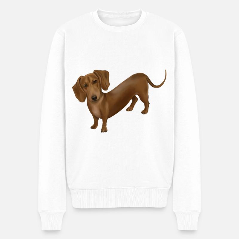 Hund - Dackel - Männer Premium Bio Pullover - Weiß