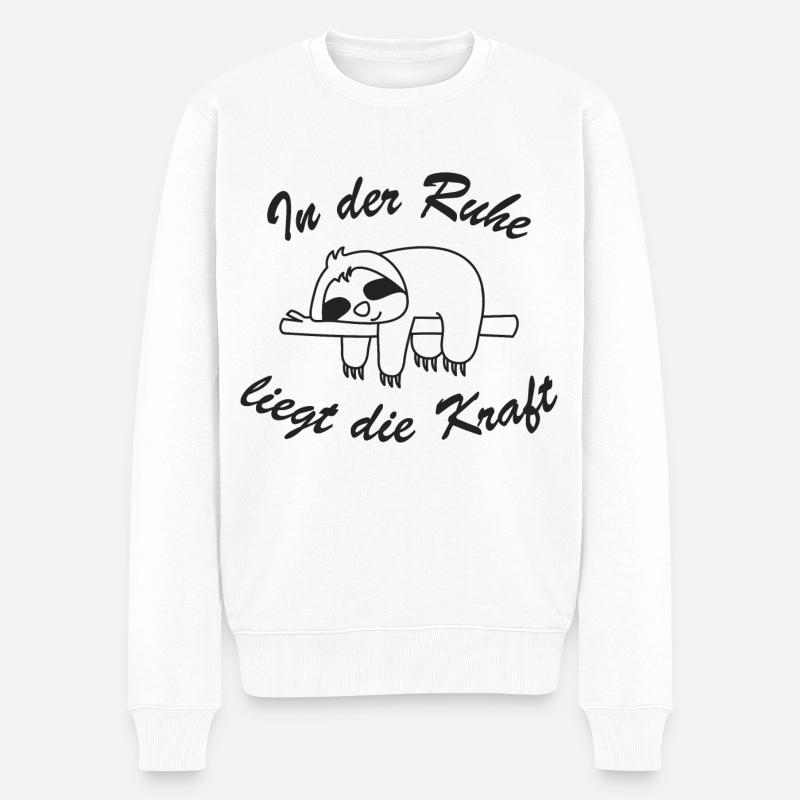 Faultier In der Ruhe liegt die Kraft - Männer Premium Bio Pullover - Weiß