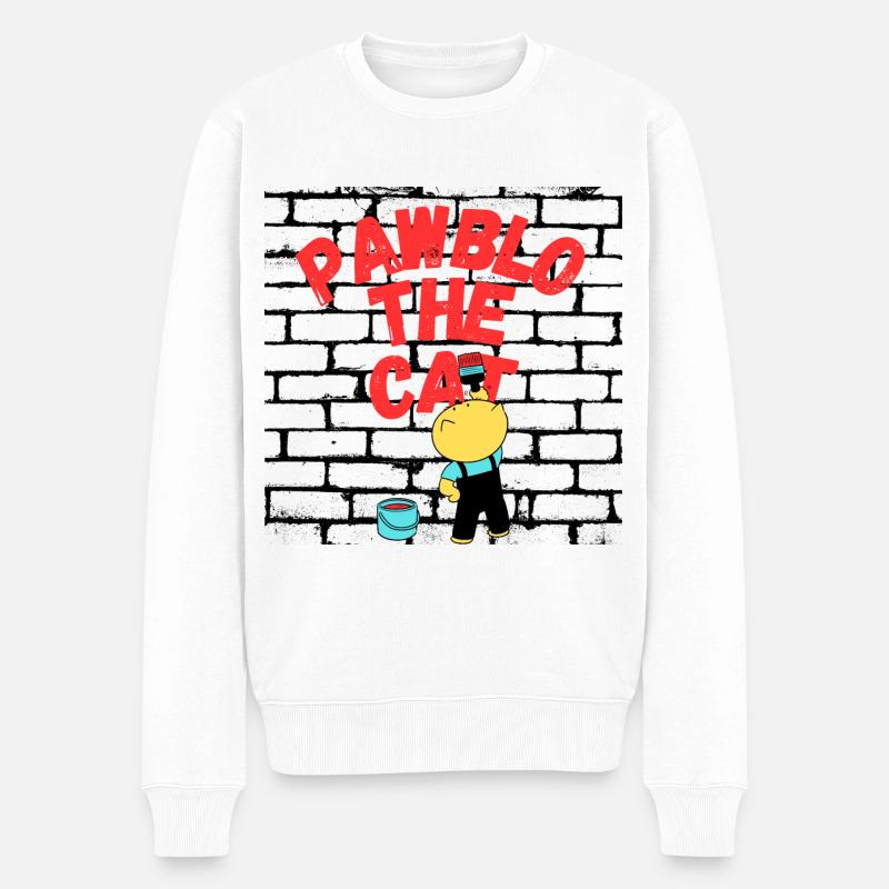 PAWBLO DIE KATZE - Männer Premium Bio Pullover - Weiß