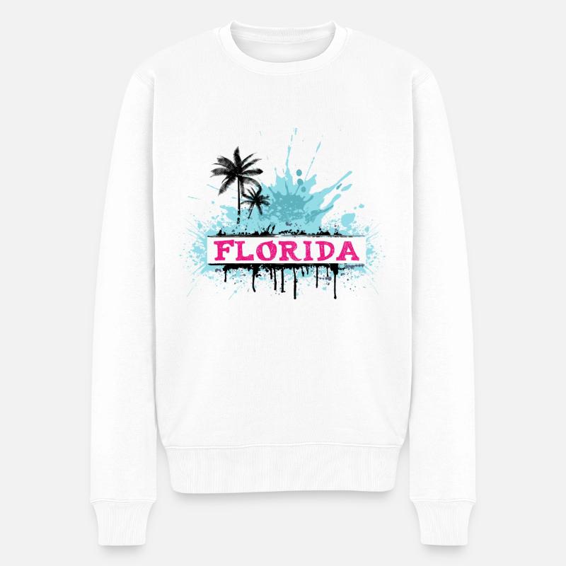 Florida USA Miami Amerika Sommer Palmen Strand - Männer Premium Bio Pullover - Weiß