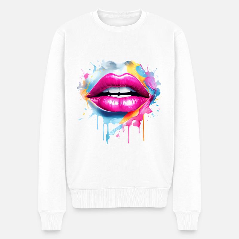 Bunte Lippen Kussmund Frauengesicht Geschenk - Männer Premium Bio Pullover - Weiß