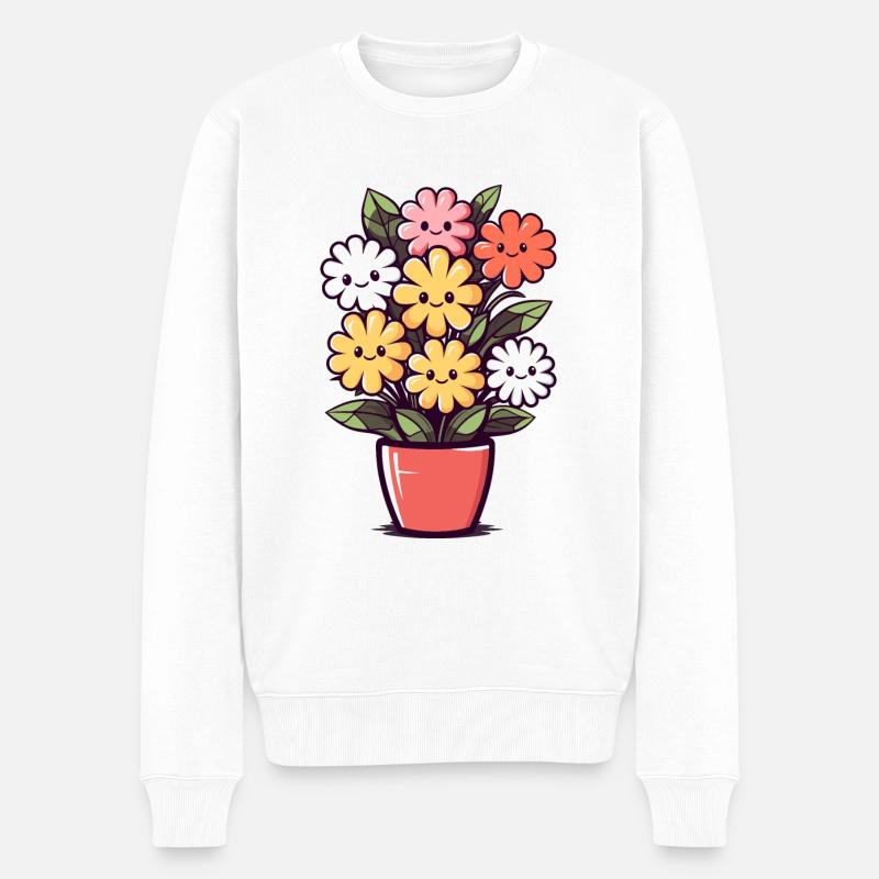 Lachende Blumen im Blumentopf - Männer Premium Bio Pullover - Weiß