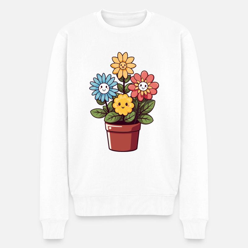 Fleurs riantes dans un pot de fleurs - Pull Premium bio Homme - blanc