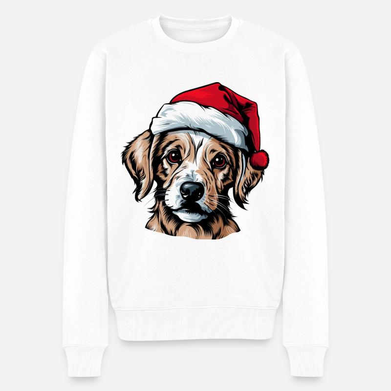 Süßer Hund mit Weihnachtsmütze Kawaii Geschenk - Männer Premium Bio Pullover - Weiß