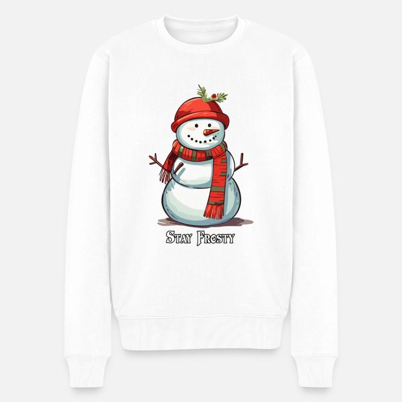 Lustiger Schneemann Stay Frosty - Männer Premium Bio Pullover - Weiß