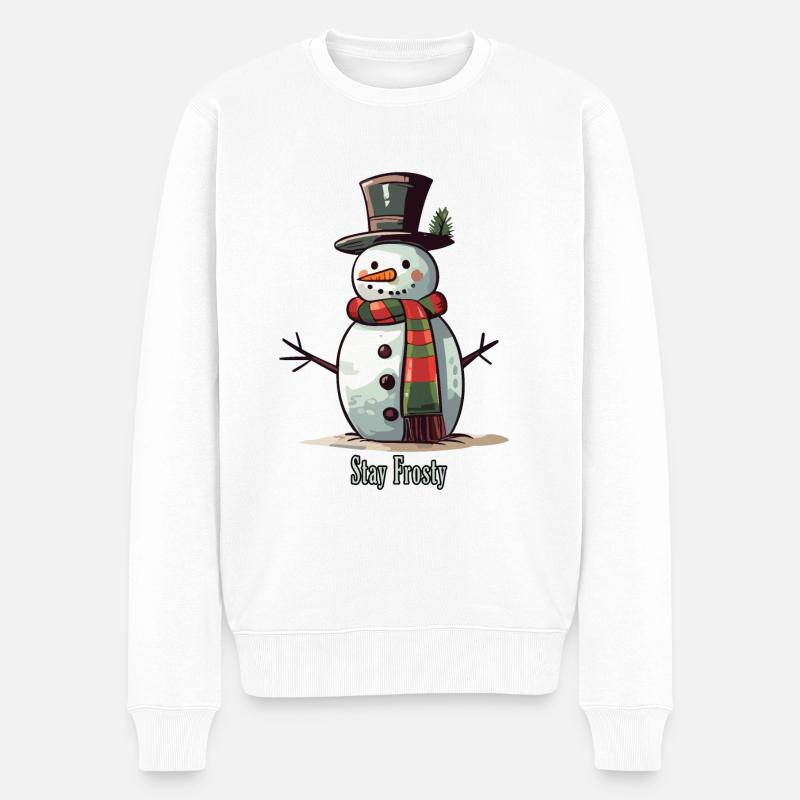 Lustiger Schneemann Stay Frosty - Männer Premium Bio Pullover - Weiß