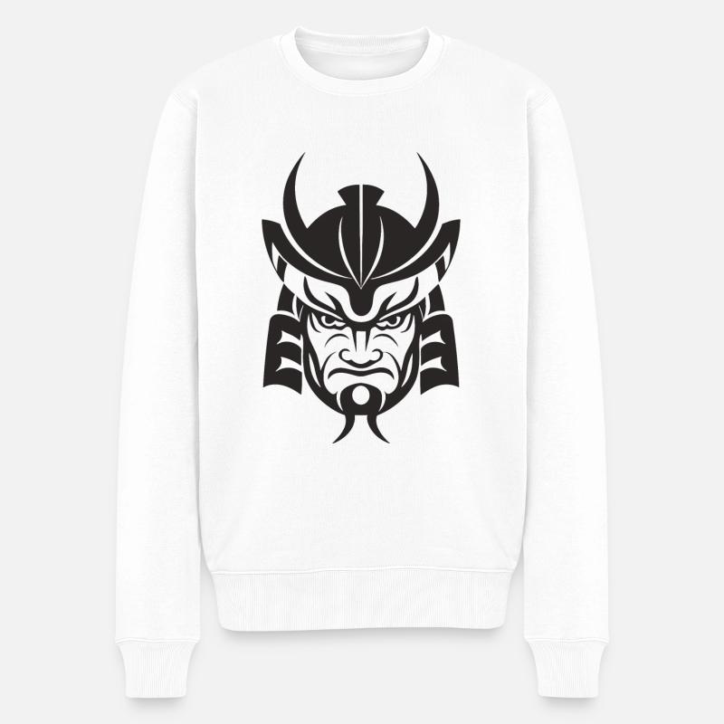Samurai Helm Logo Katana Schwertkämpfer - Männer Premium Bio Pullover - Weiß