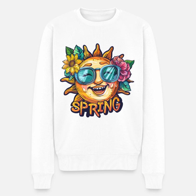 Frühling Spring Sonne Blumen - Männer Premium Bio Pullover - Weiß