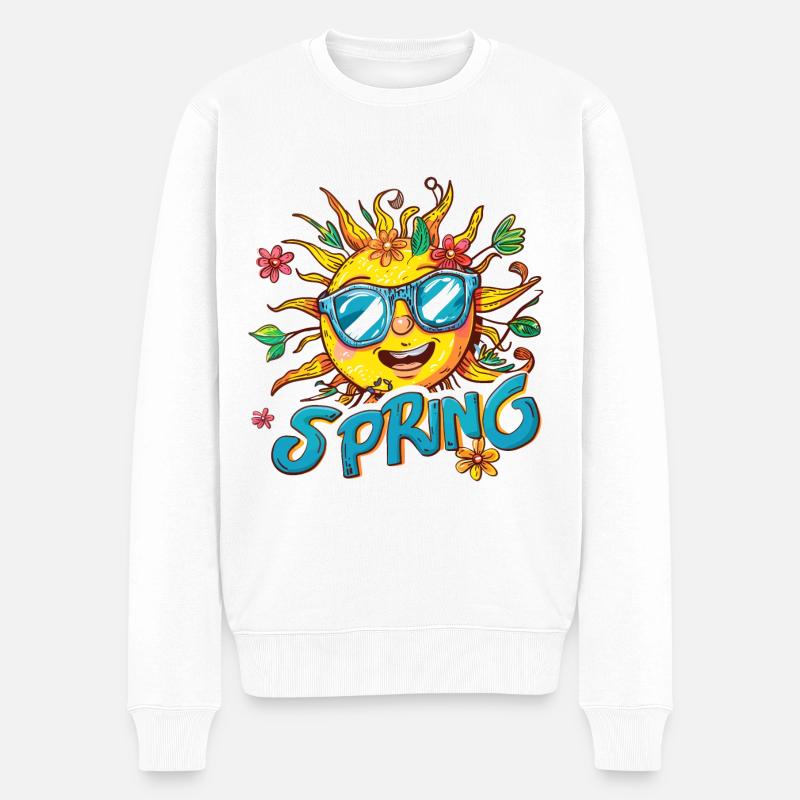 Frühling Spring Sonne Blumen - Männer Premium Bio Pullover - Weiß