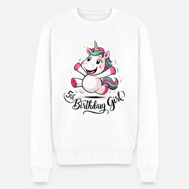 Einhorn 5. Geburtstag Mädchen Geschenk Fabelwesen - Männer Premium Bio Pullover - Weiß