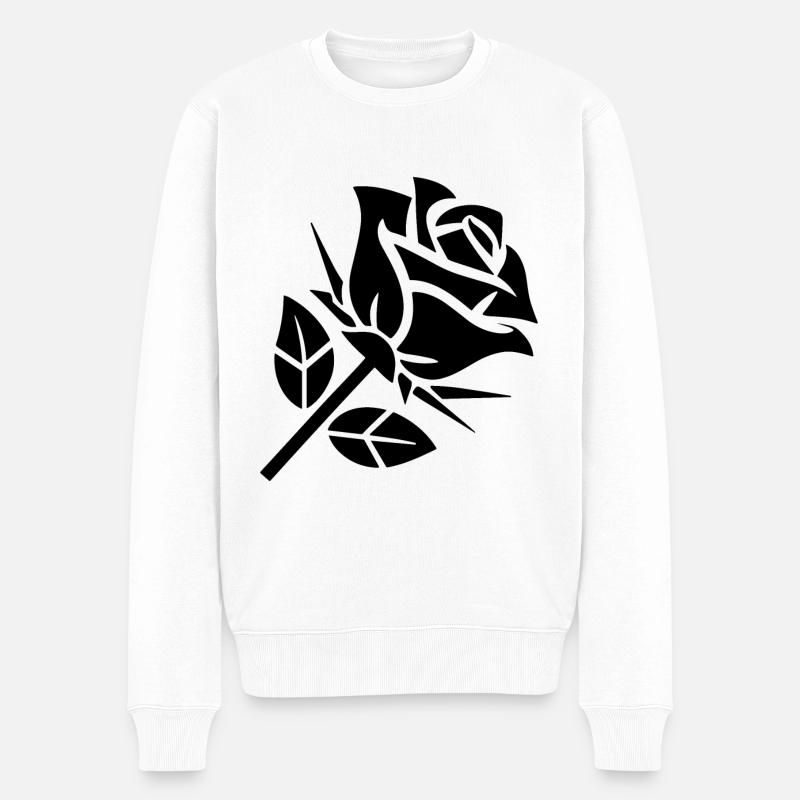 Abstrakte Rose Minimalistische Rosen Blumen - Männer Premium Bio Pullover - Weiß