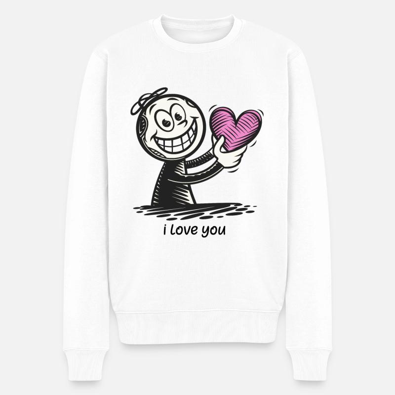 Strichmännchen mit Herz I LOVE YOU - Männer Premium Bio Pullover - Weiß