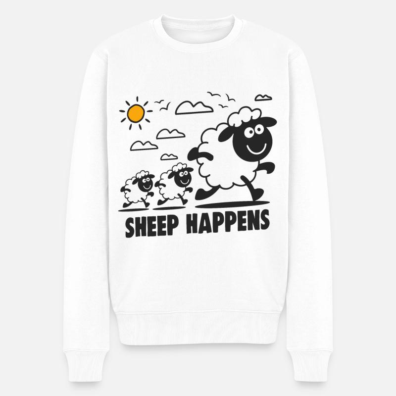 Lustige Schafe Sheep Happens - Männer Premium Bio Pullover - Weiß
