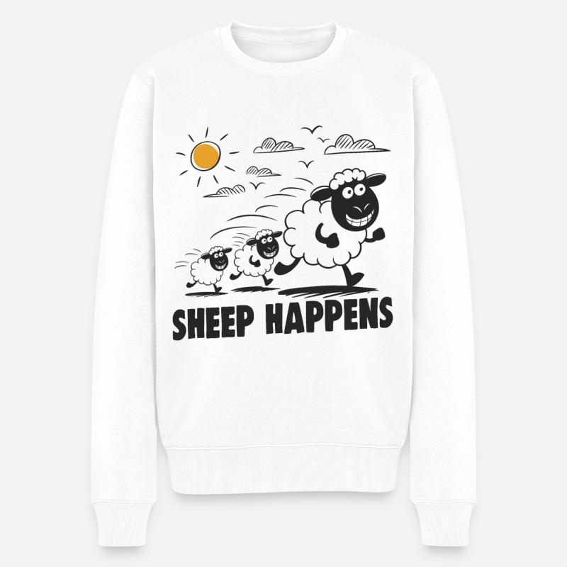 Lustige Schafe Sheep Happens - Männer Premium Bio Pullover - Weiß