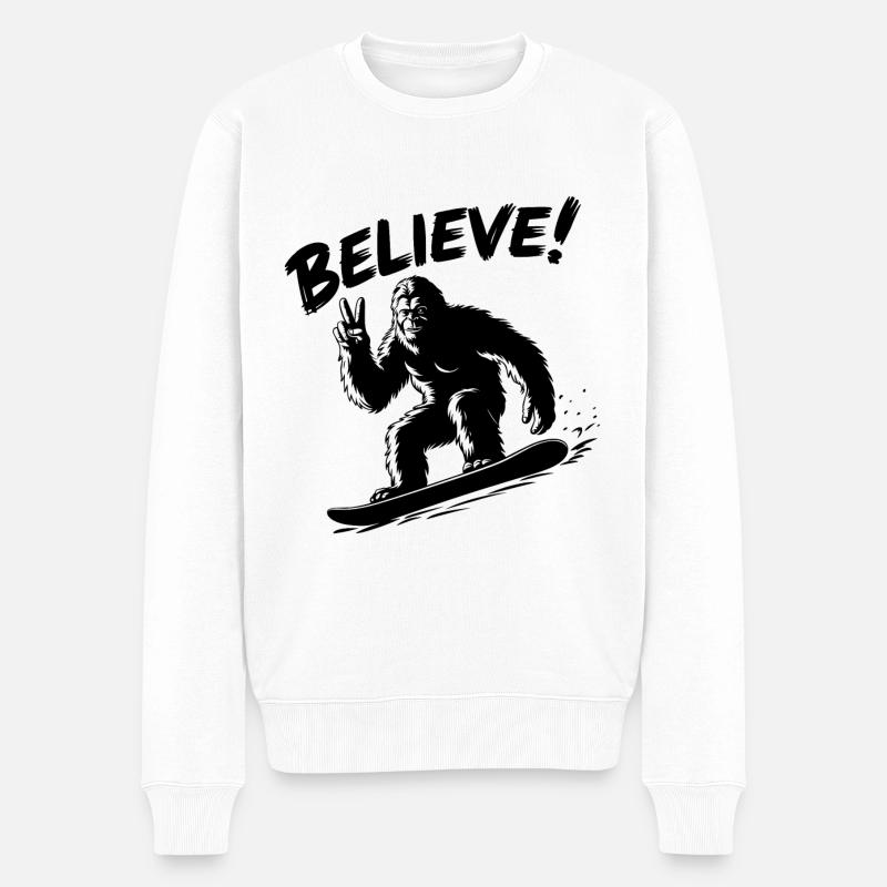 Sasquatch Bigfoot Snowboard Snowboarder - Pull Premium bio Homme - blanc