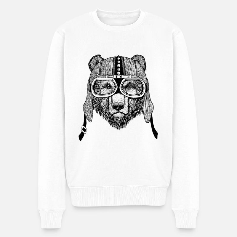 Motorradfahrer Teddybär - Männer Premium Bio Pullover - Weiß