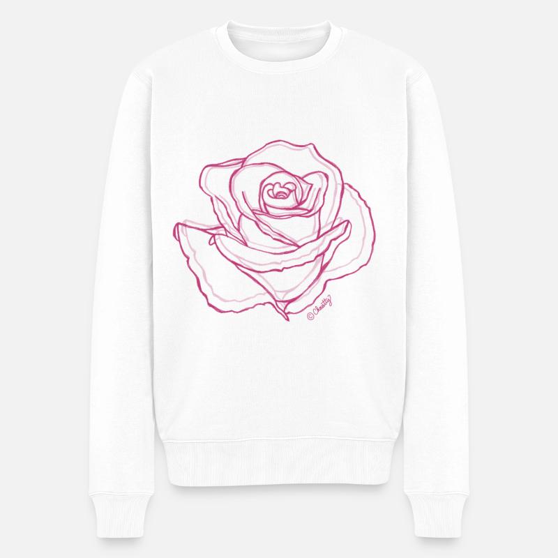 Pinke Rose - Männer Premium Bio Pullover - Weiß