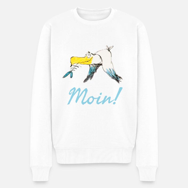 Lustige Moin Möwe von Volker Ernsting - Männer Premium Bio Pullover - Weiß
