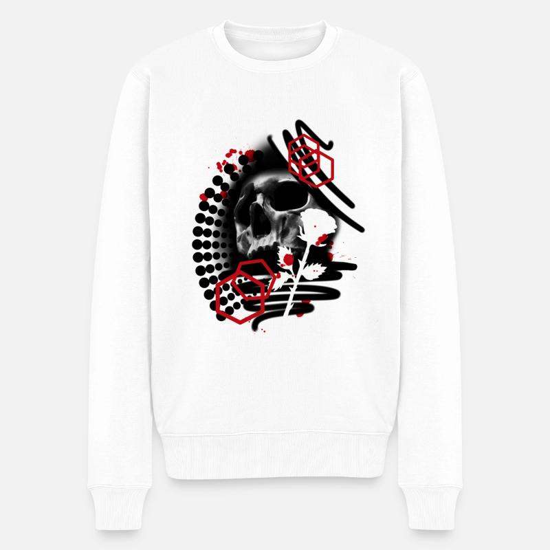 Trash polka Rose and Skull - Pull Premium bio Homme - blanc