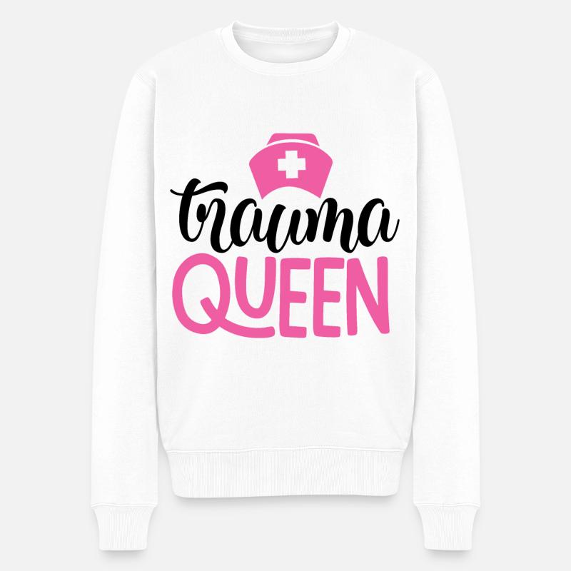 Slogan d'infirmière rose Trauma Queen - Pull Premium bio Homme - blanc