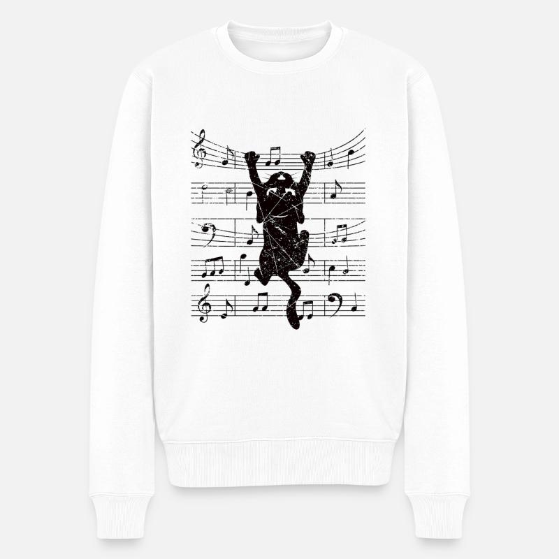 Chat avec des notes de musique musicien clé de sol - Pull Premium bio Homme - blanc