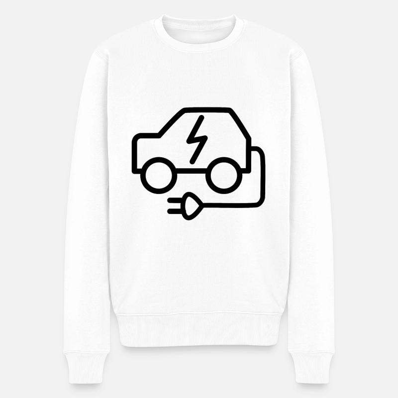 Elektroauto und Ladekabel - Männer Premium Bio Pullover - Weiß