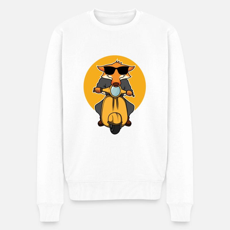 Lustiger Fuchs auf Roller Geschenke - Männer Premium Bio Pullover - Weiß
