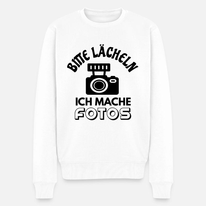 Bitte lächeln ich mache Fotos - Männer Premium Bio Pullover - Weiß