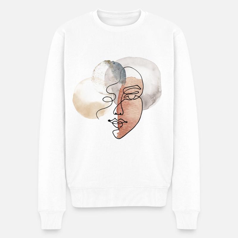 weibliches Portrait Illustration mit Wasserfarben - Männer Premium Bio Pullover - Weiß