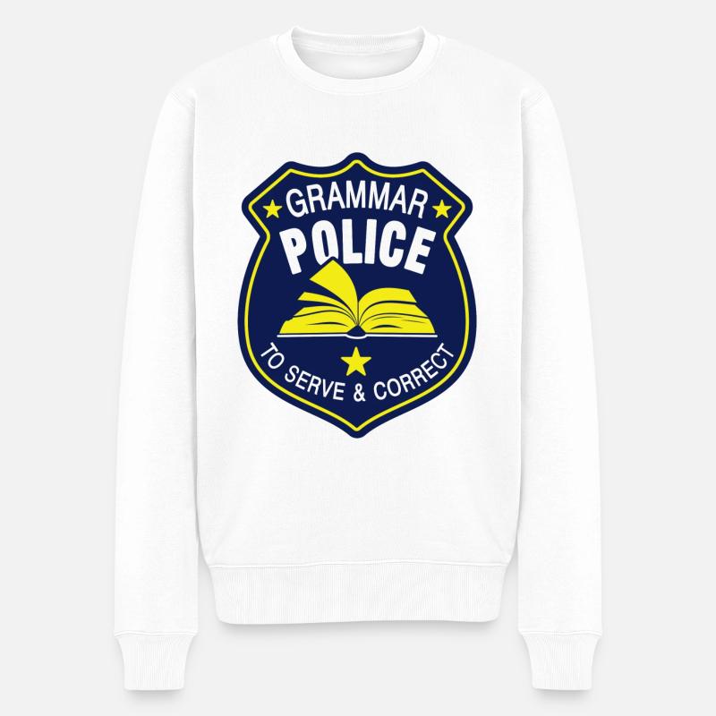 Grammatik Polizei Sprache Sprachlehrer - Männer Premium Bio Pullover - Weiß