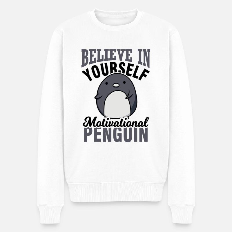 Motivierender Pinguin - Männer Premium Bio Pullover - Weiß