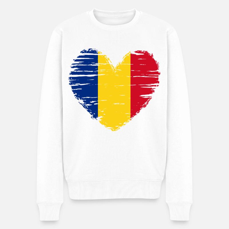 Roumanie coeur drapeau blason - Pull Premium bio Homme - blanc