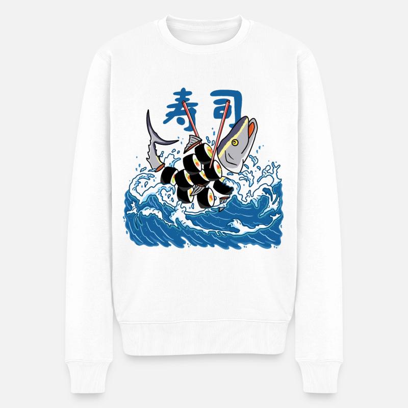 Sushi de thon dans la vague - Pull Premium bio Homme - blanc