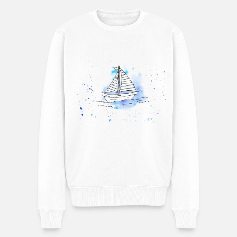 Aquarell Schiffchen - Männer Premium Bio Pullover - Weiß
