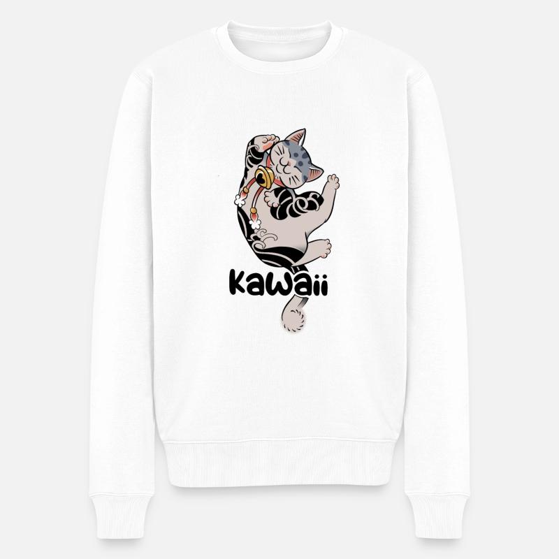 Chat anime kawaii - Japanimation dessin cute - Pull Premium bio Homme - blanc