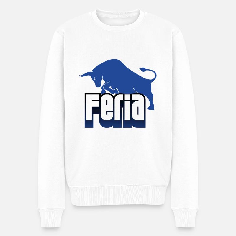 Feria taureau logo bleu & blanc - Pull Premium bio Homme - blanc