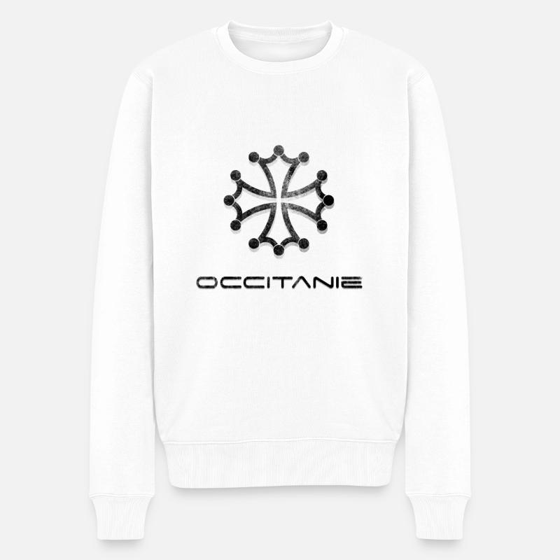 Logo Occitanie Stil getragener Farbverlauf - Männer Premium Bio Pullover - Weiß