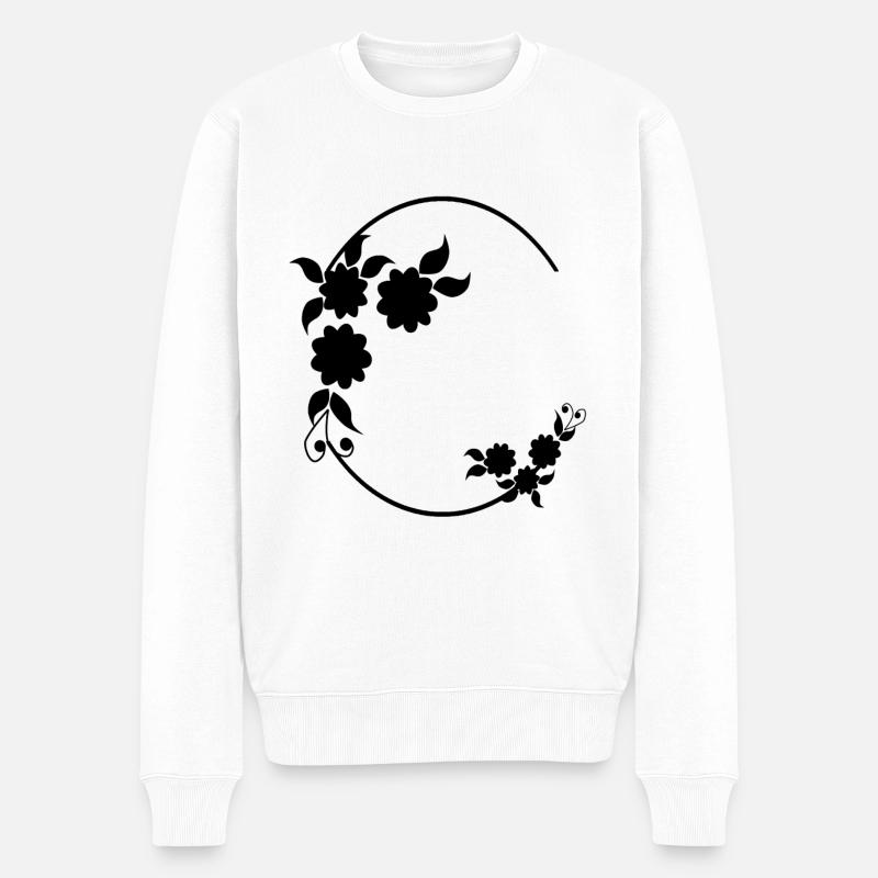 Halbkreis mit Blumen Deko Rahmen - Männer Premium Bio Pullover - Weiß