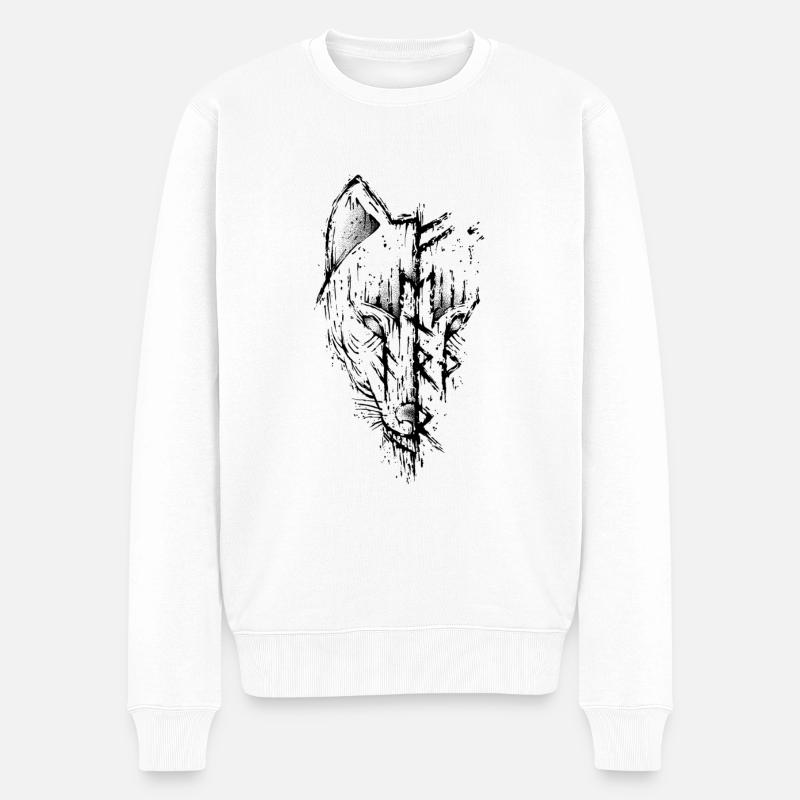 Loup Fenrir Viking trash futhark rune - Pull Premium bio Homme - blanc