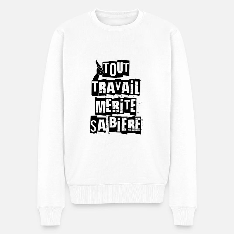 Tout travail mérite sa bière - Pull Premium bio Homme - blanc