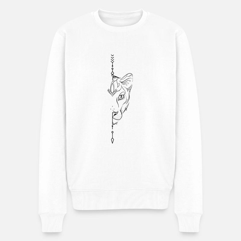 Löwenlinienkunst - Männer Premium Bio Pullover - Weiß