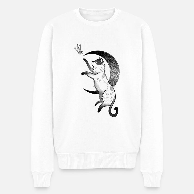 Chat chasseur en dotwork - Pull Premium bio Homme - blanc